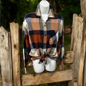Alpine Design Women's Small Color‎ Block Plaid Flannel Button Up Shirt Cowgirl